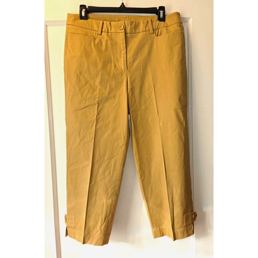 Talbots Womens Beige Cropped Pants Solid Flat Front Pockets Button. 8 Regular